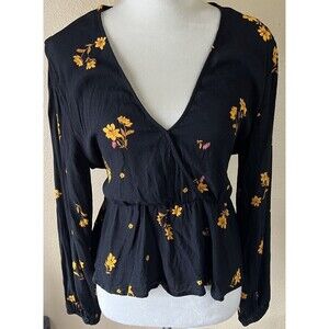 MiniPink Black Yellow Flowers Tie Back Peasant Baby Doll Top